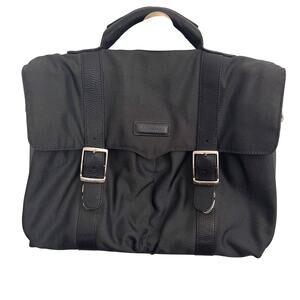 Cole Haan Canvas Leather Trim Briefcase Bag Grey Black 16" Messenger Laptop Bag